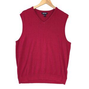 Lands End Sweater Vest Mens L Red Classic‎ Dad Holiday Pullover V-Neck
